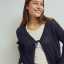 Cardigan tricotat cu model pointelle și șnur, bleumarin