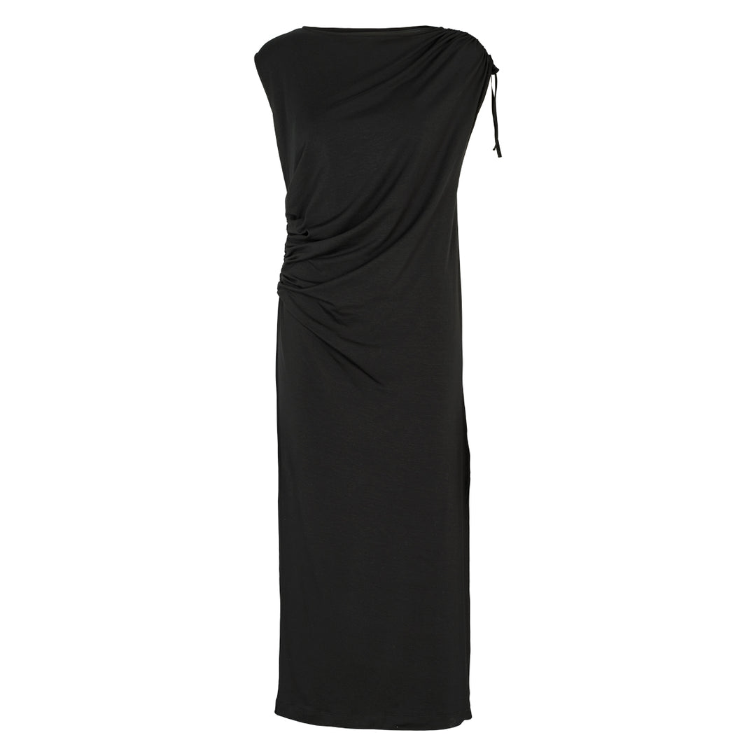 Rochie din tencel cu șnur la talie, neagră