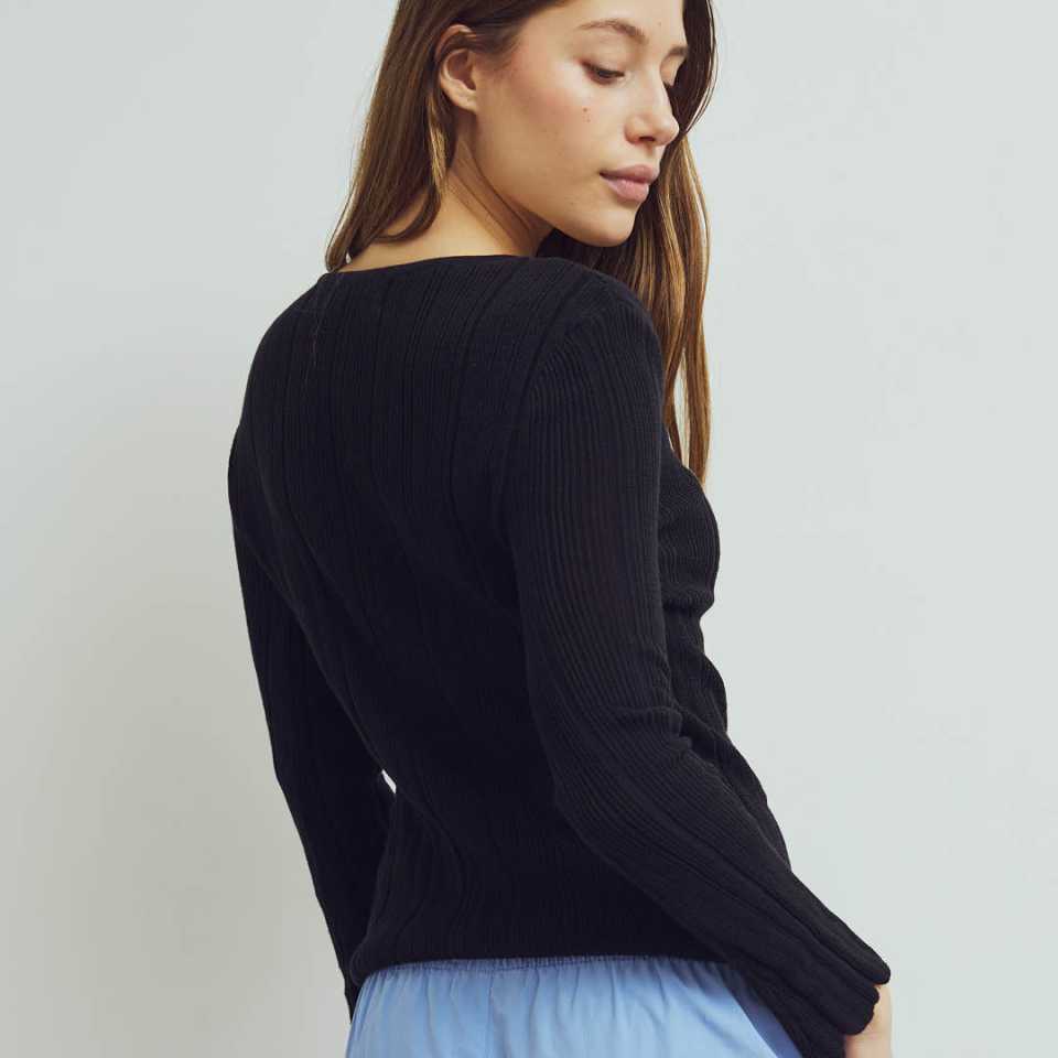 Pulover tricotat slim fit, negru
