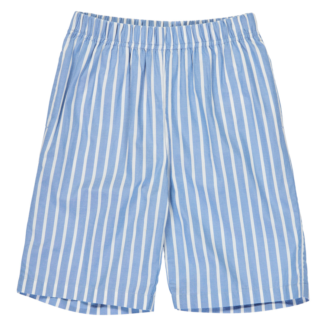 Pantaloni scurți din bumbac poplin cu dungi, crem și albastru
