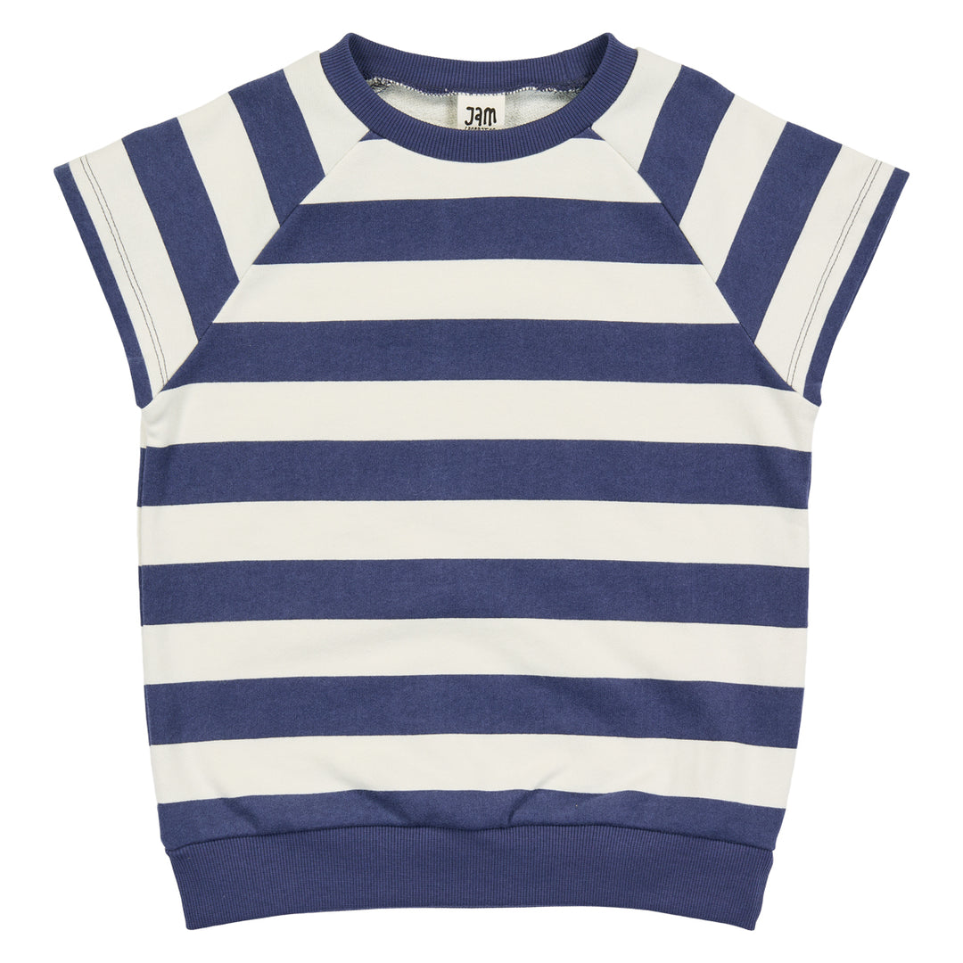 Tricou din bumbac sweat cu dungi, crem și bleumarin