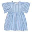 Rochie din bumbac poplin cu dungi și mâneci largi, crem și albastru