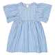 Rochie din bumbac poplin cu dungi și mâneci largi, crem și albastru
