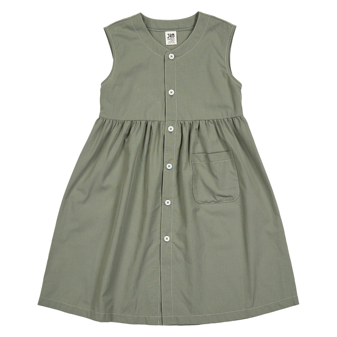 Rochie fără mâneci din bumbac poplin cu nasturi, kaki