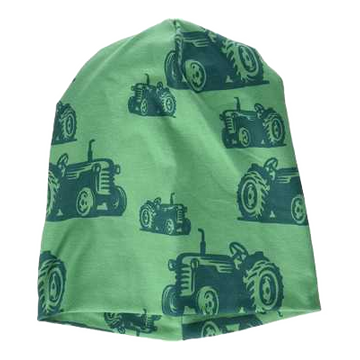 Căciulă verde din bumbac cu imprimeu tractorașe