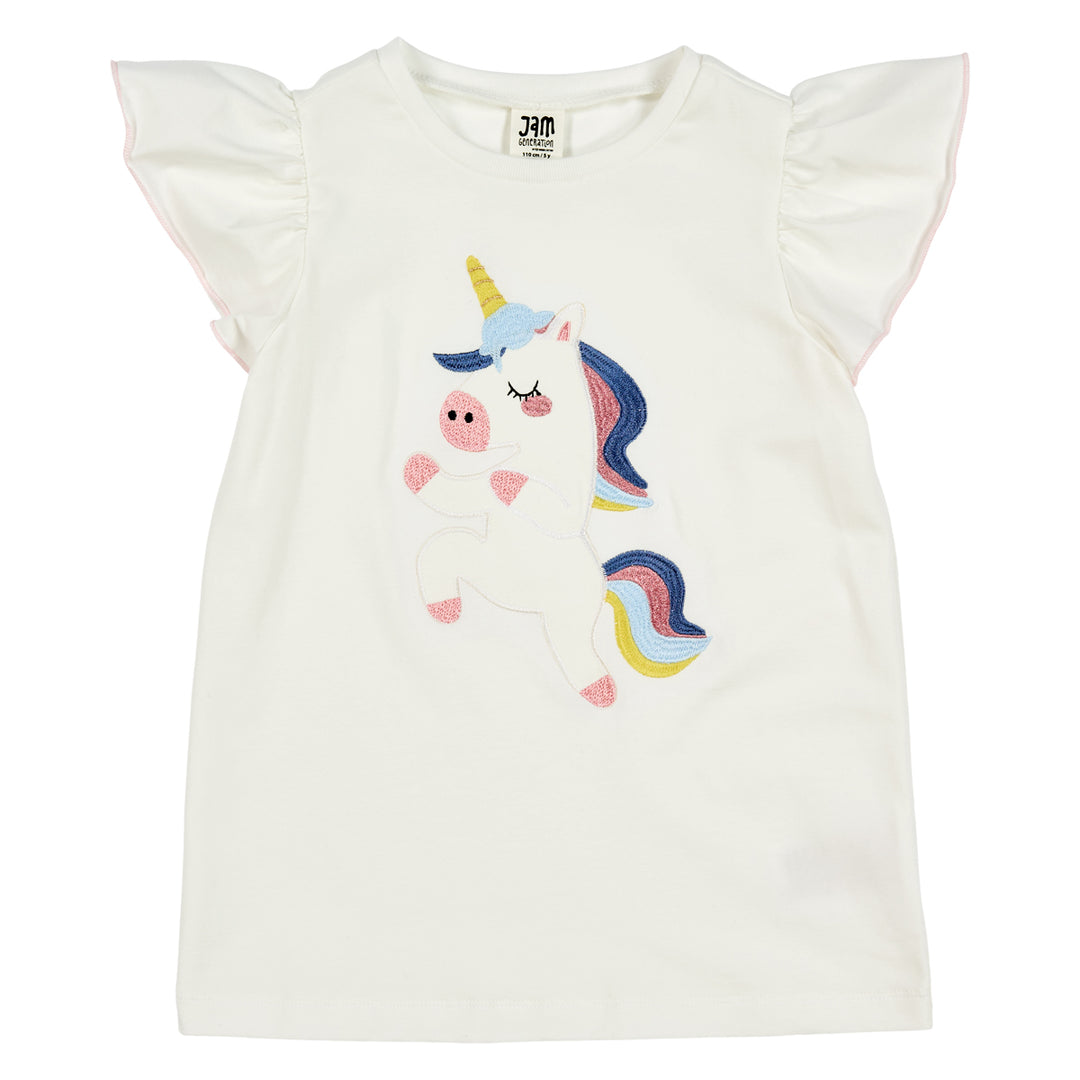 Tricou cu mâneci fluture și imprimeu unicorn