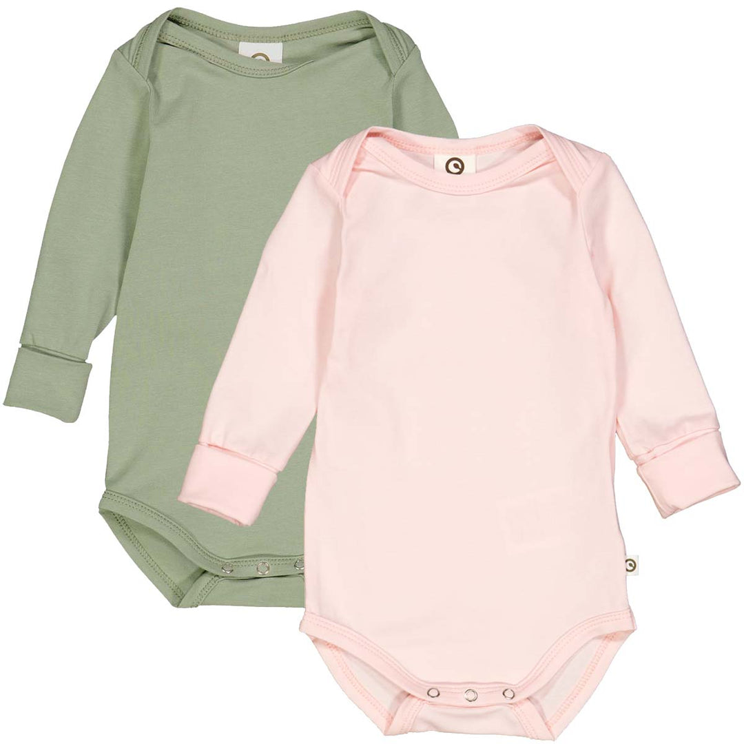 Set 2 body-uri cu mânecă lungă din bumbac organic, roz și verde