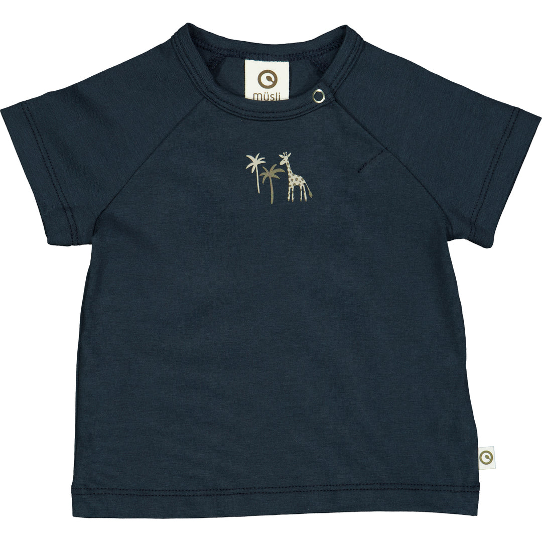 Tricou raglan cu imprimeu palmieri și girafă