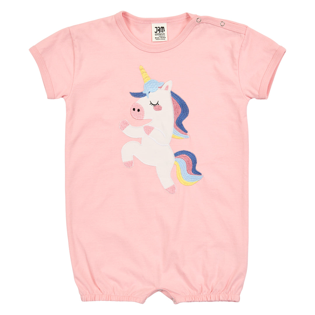 Salopetă scurtă cu broderie unicorn