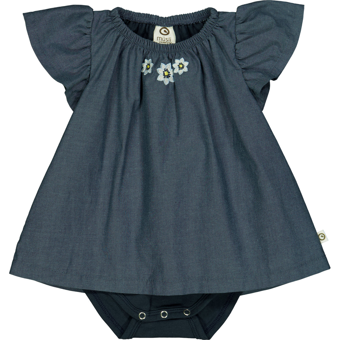 Body rochie din bumbac chambray cu broderie