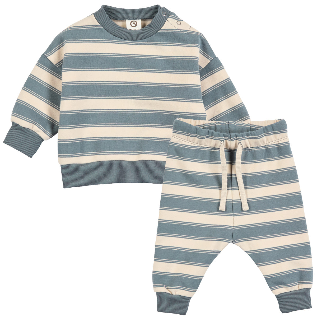 Set sweat cu dungi orizontale, Oak și Stormy Blue