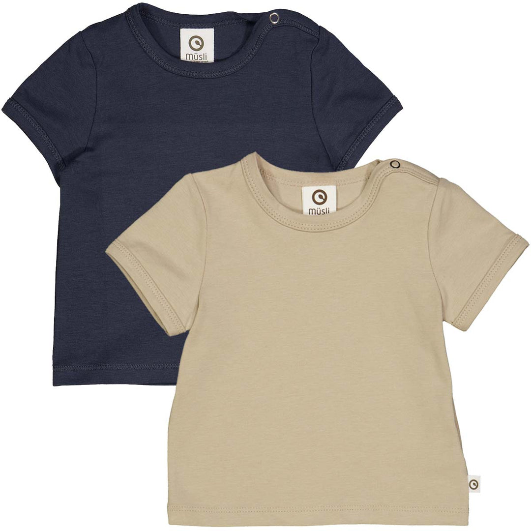 Set 2 tricouri din bumbac organic, bleumarin și crem