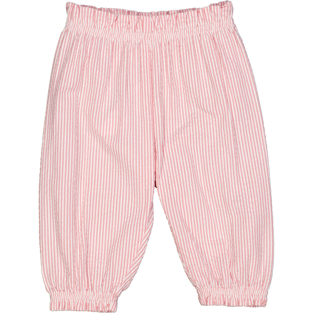 Pantaloni evazați din bumbac seersucker cu dungi roz
