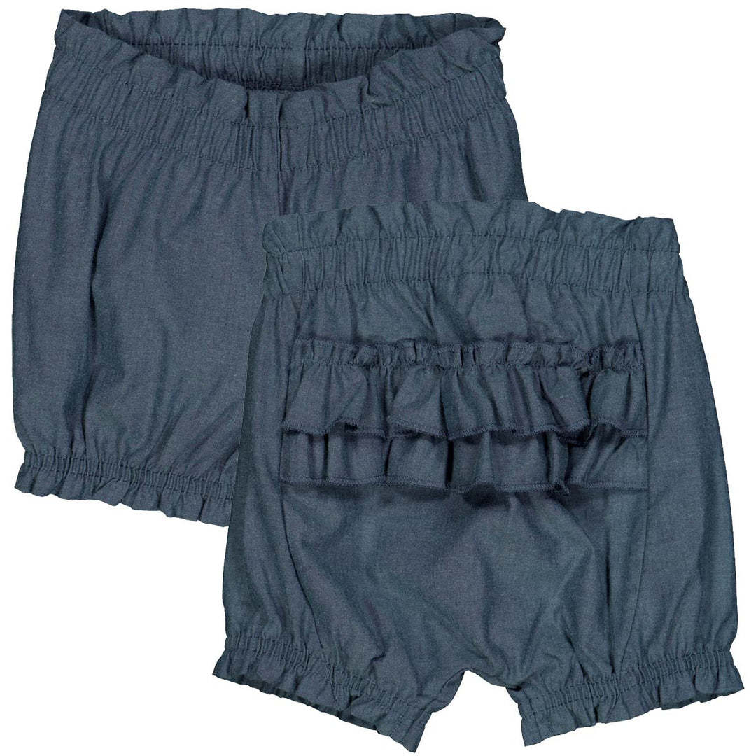 Bloomers din bumbac chambray cu volănașe