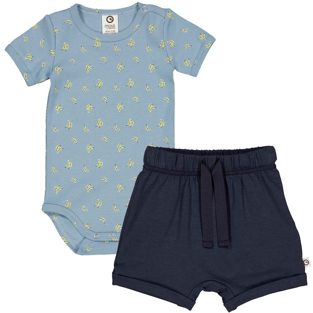 Set body și pantaloni scurți cu imprimeu banane