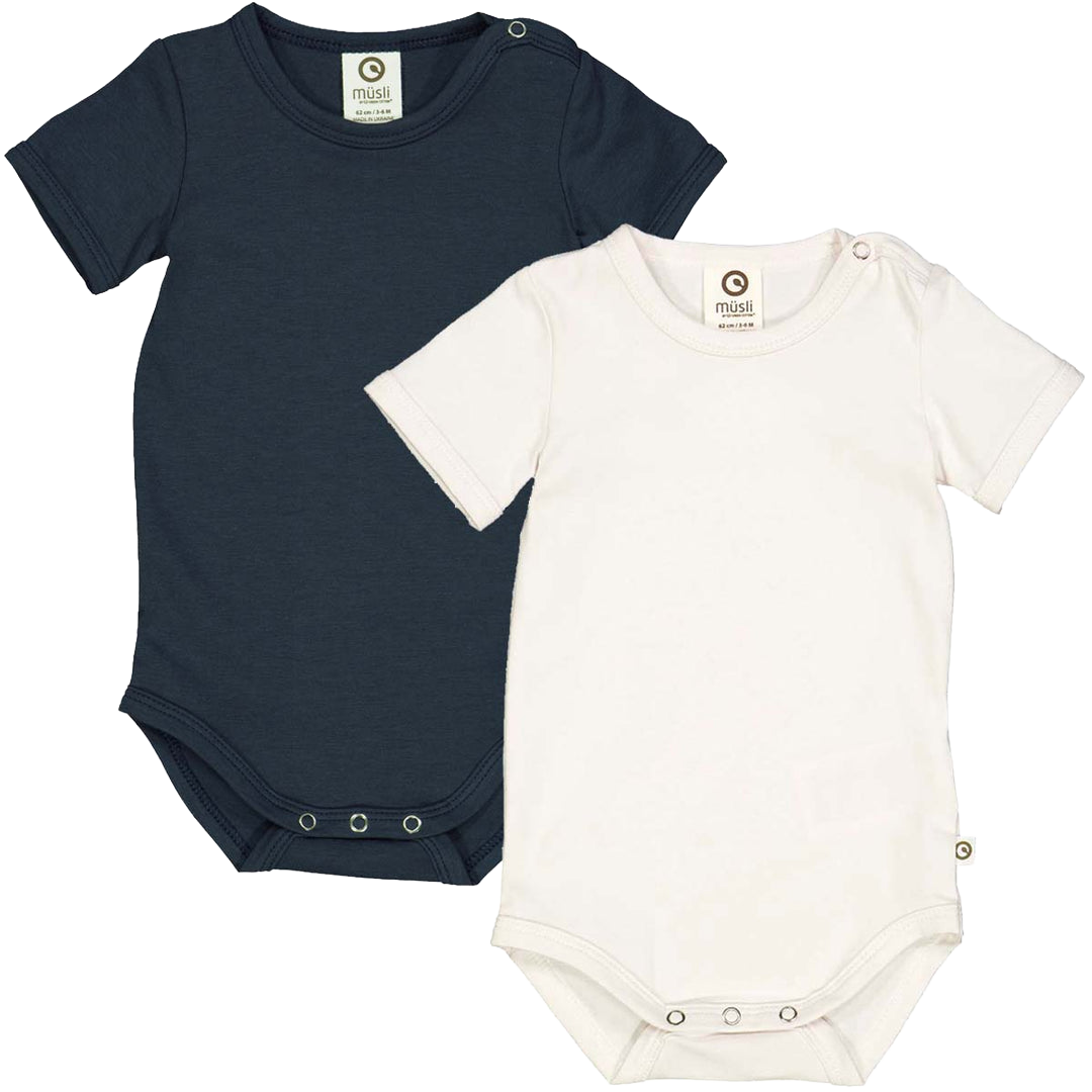 Set 2 body-uri cu mânecă scurtă, crem și bleumarin