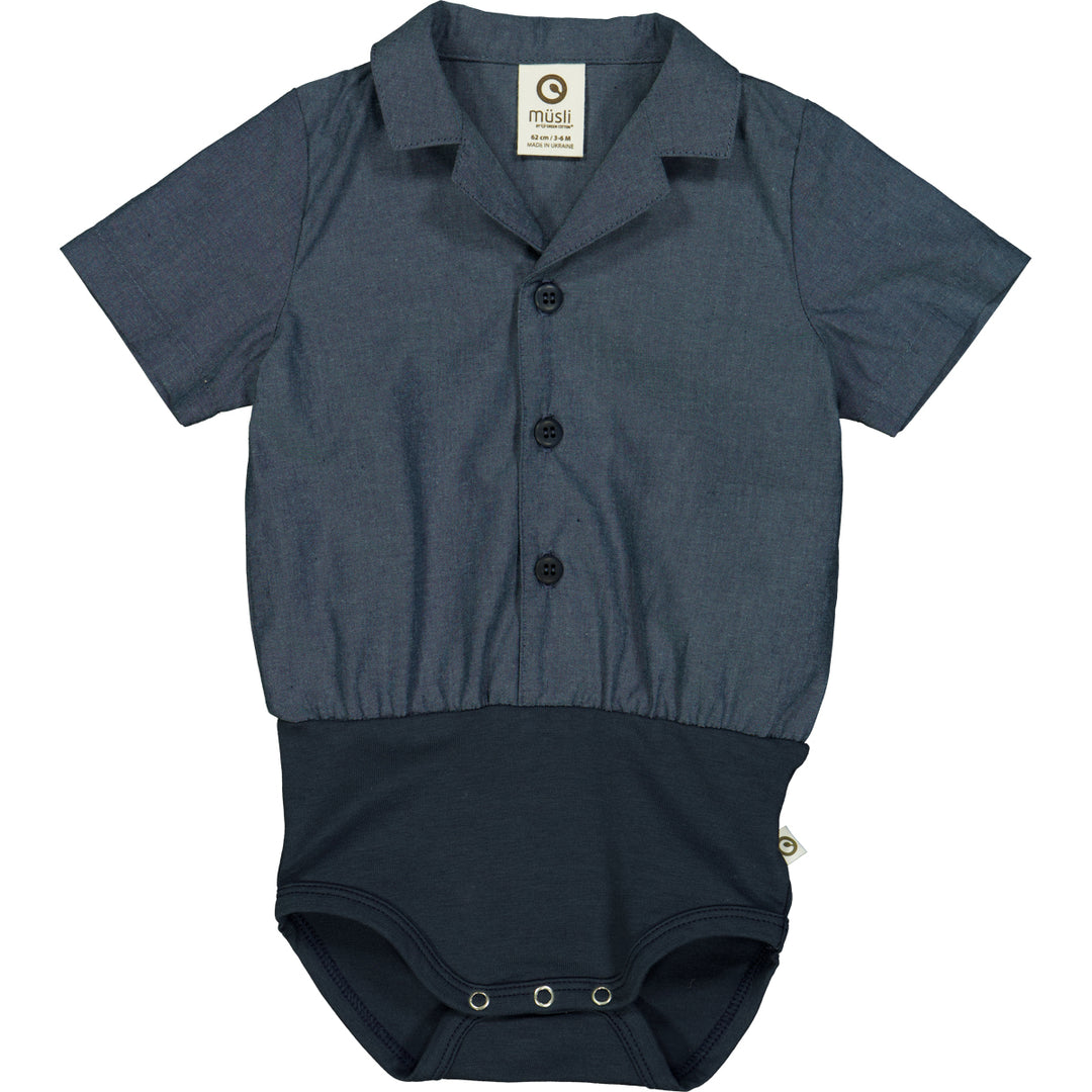 Body cămașă cu mânecă scurtă și guler din bumbac chambray