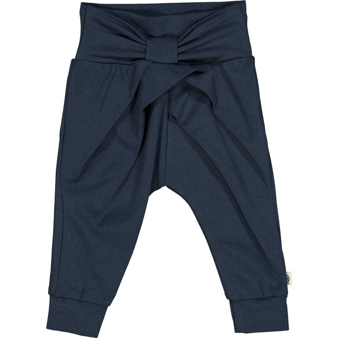 Pantaloni cu fundă la talie, bleumarin