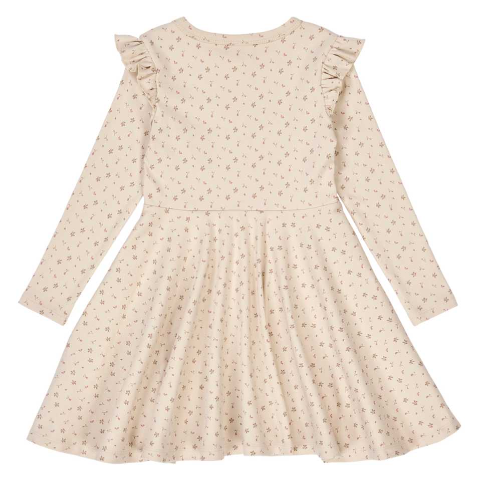 Rochie cu volănașe și imprimeu floral, mânecă lungă