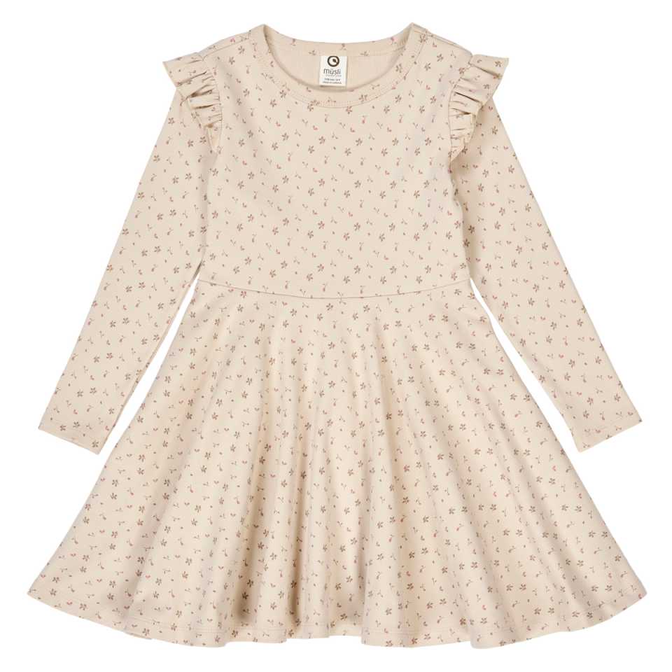 Rochie cu volănașe și imprimeu floral, mânecă lungă