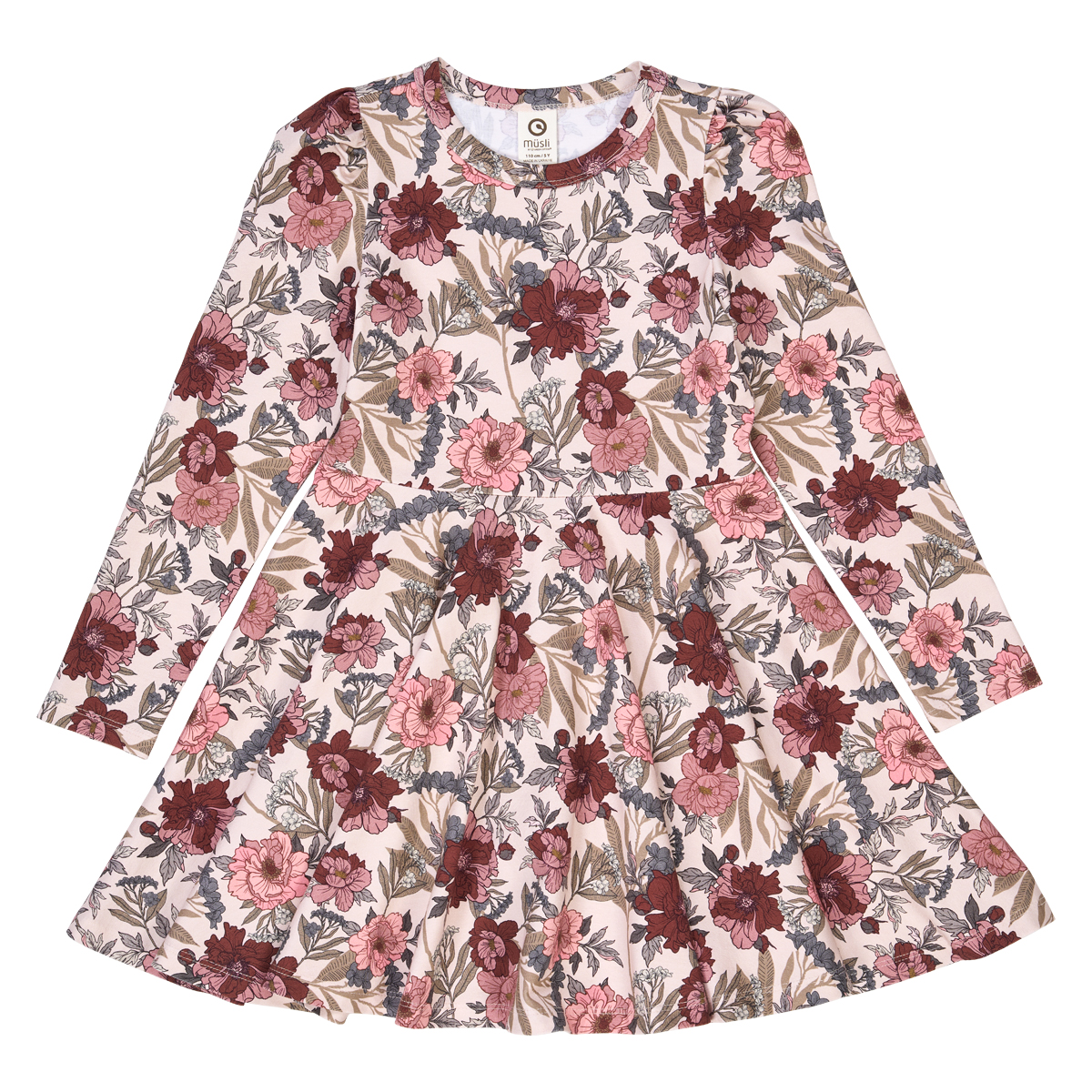 Rochie cu imprimeu floral mare, mânecă lungă