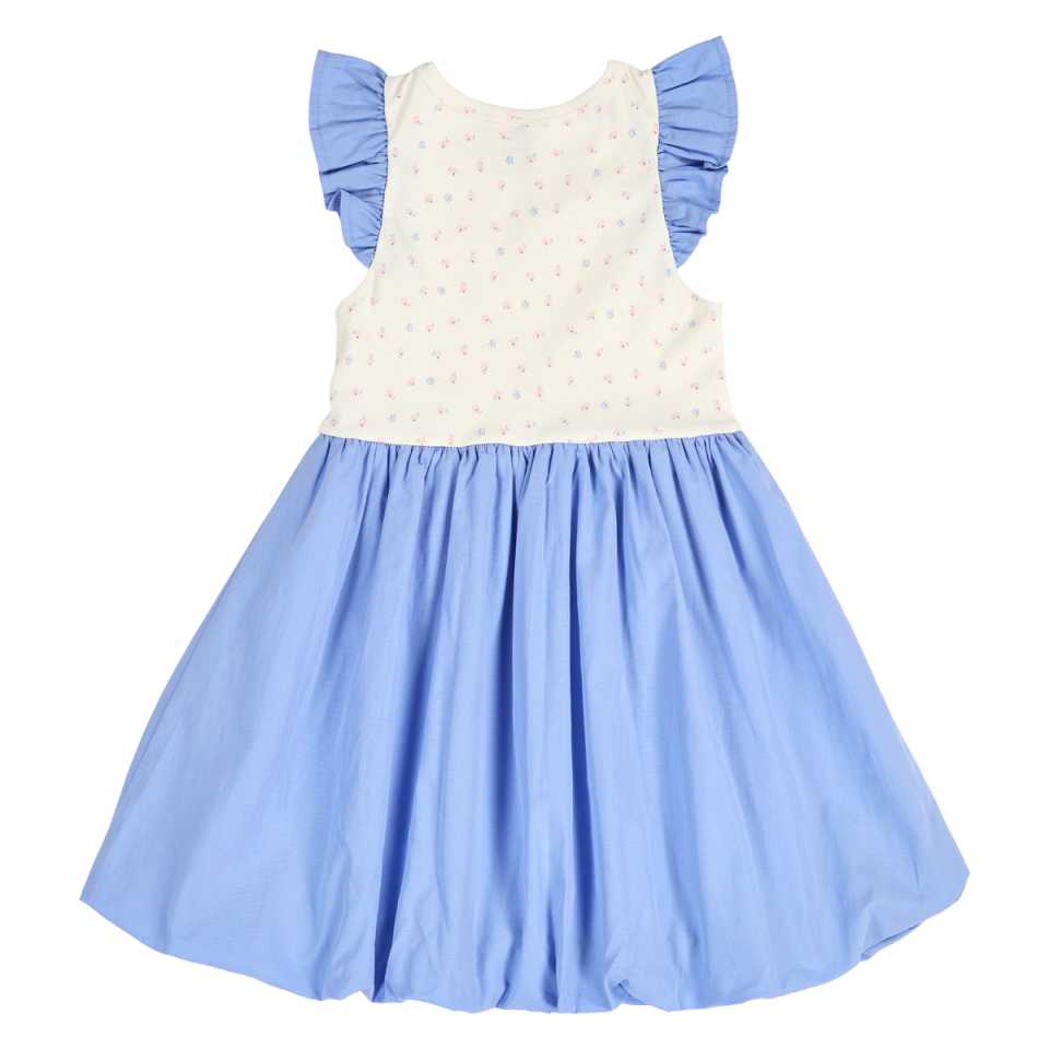 Rochie cu mâneci fluture și fustă bubble, bleu