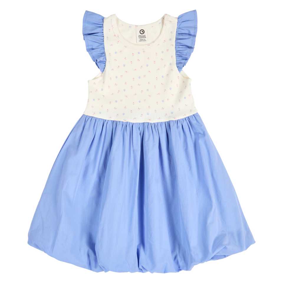Rochie cu mâneci fluture și fustă bubble, bleu