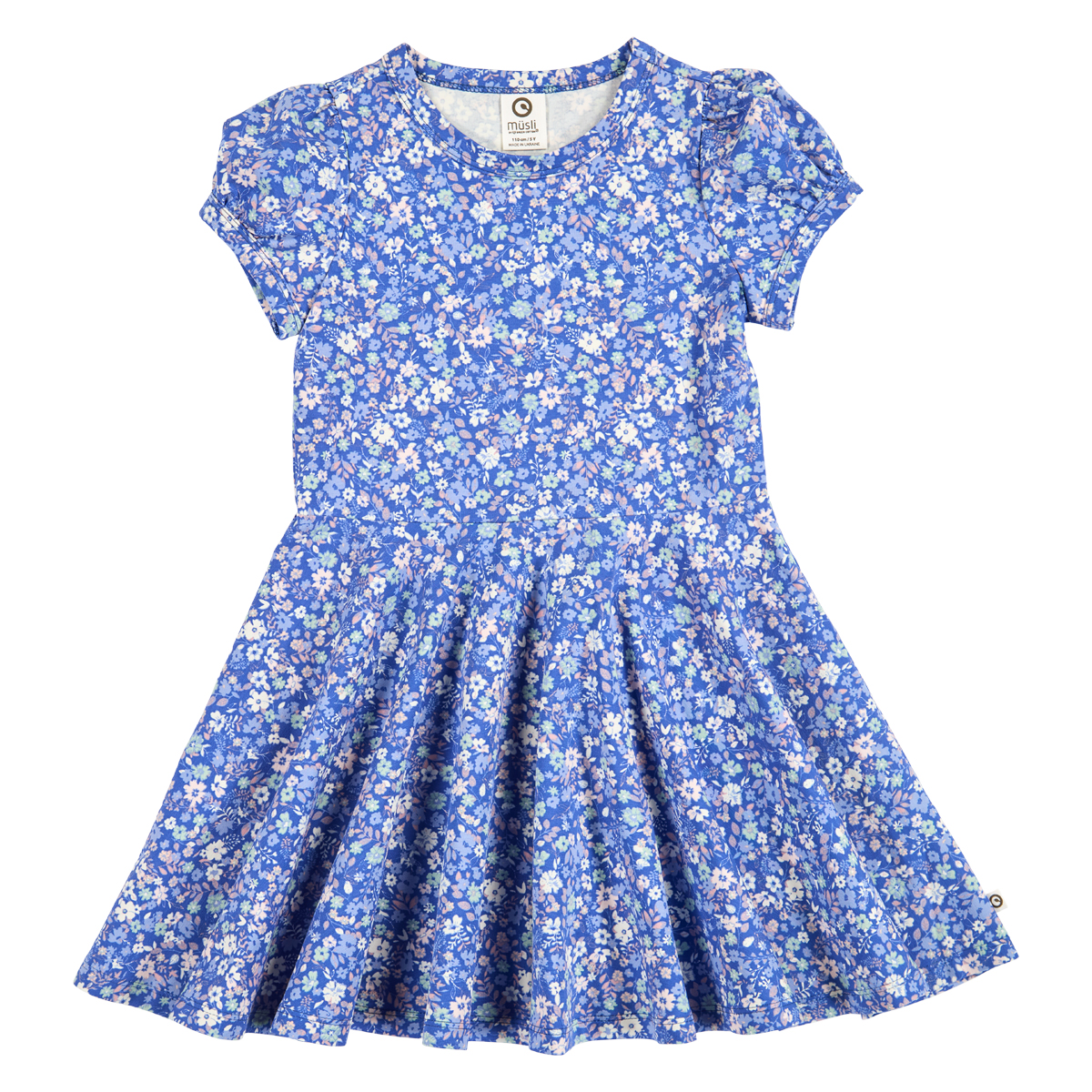 Rochie cu mâneci bufante și imprimeu floral, albastru