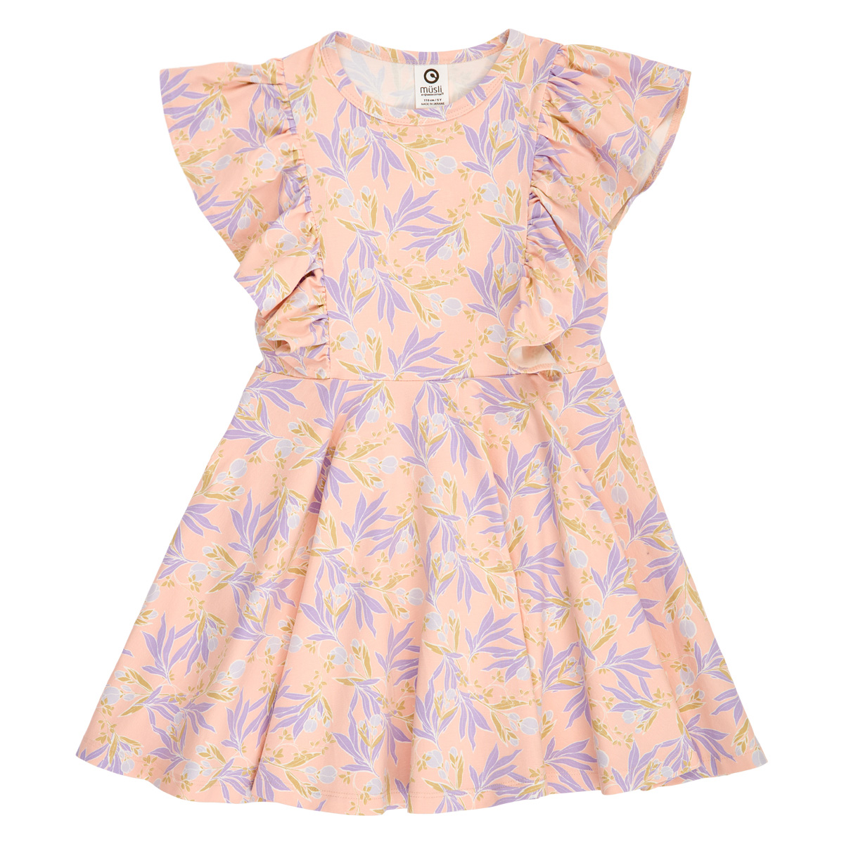 Rochie cu volănașe și imprimeu floral, piersică