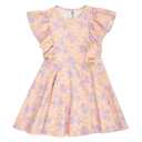 Rochie cu volănașe și imprimeu floral, piersică