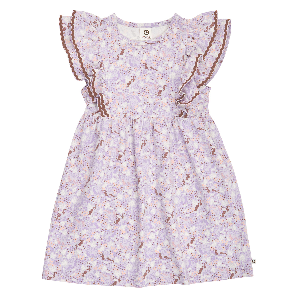Rochie cu mâneci fluture și imprimeu flori și căluți, lila