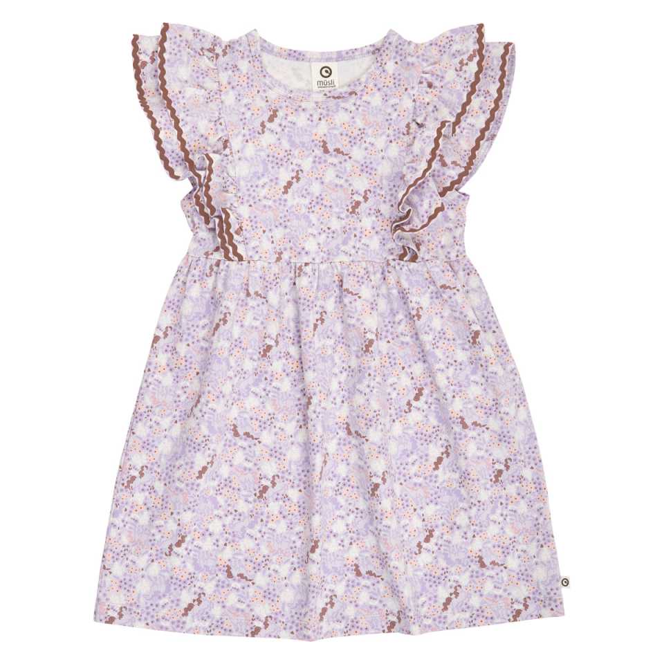 Rochie cu mâneci fluture și imprimeu flori și căluți, lila