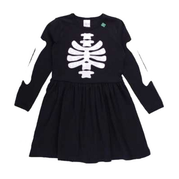 Rochiță neagră cu mânecă lungă și imprimeu schelet