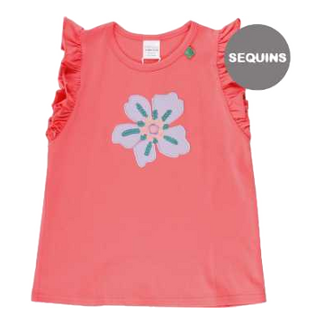 Tricou corai cu aplicație floare Aloha