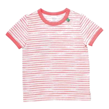 Tricou alb cu dungi corai