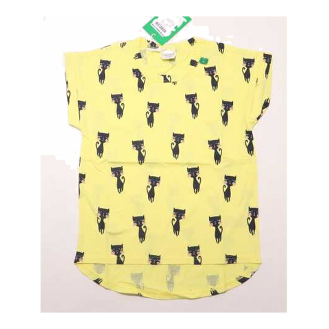 Tricou galben pai cu imprimeu pisicuțe