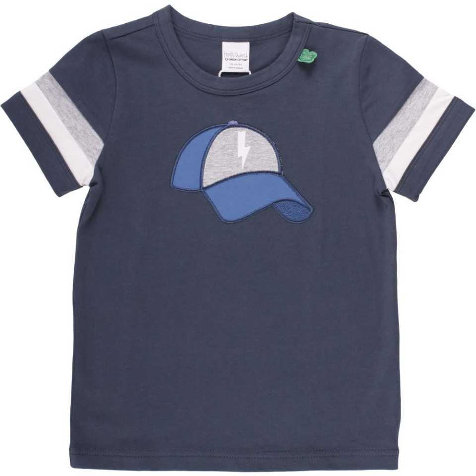 Tricou bleumarin cu imprimeu cusut șapcă