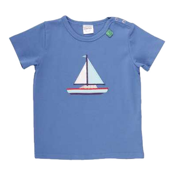 Tricou albastru cu imprimeu cusut