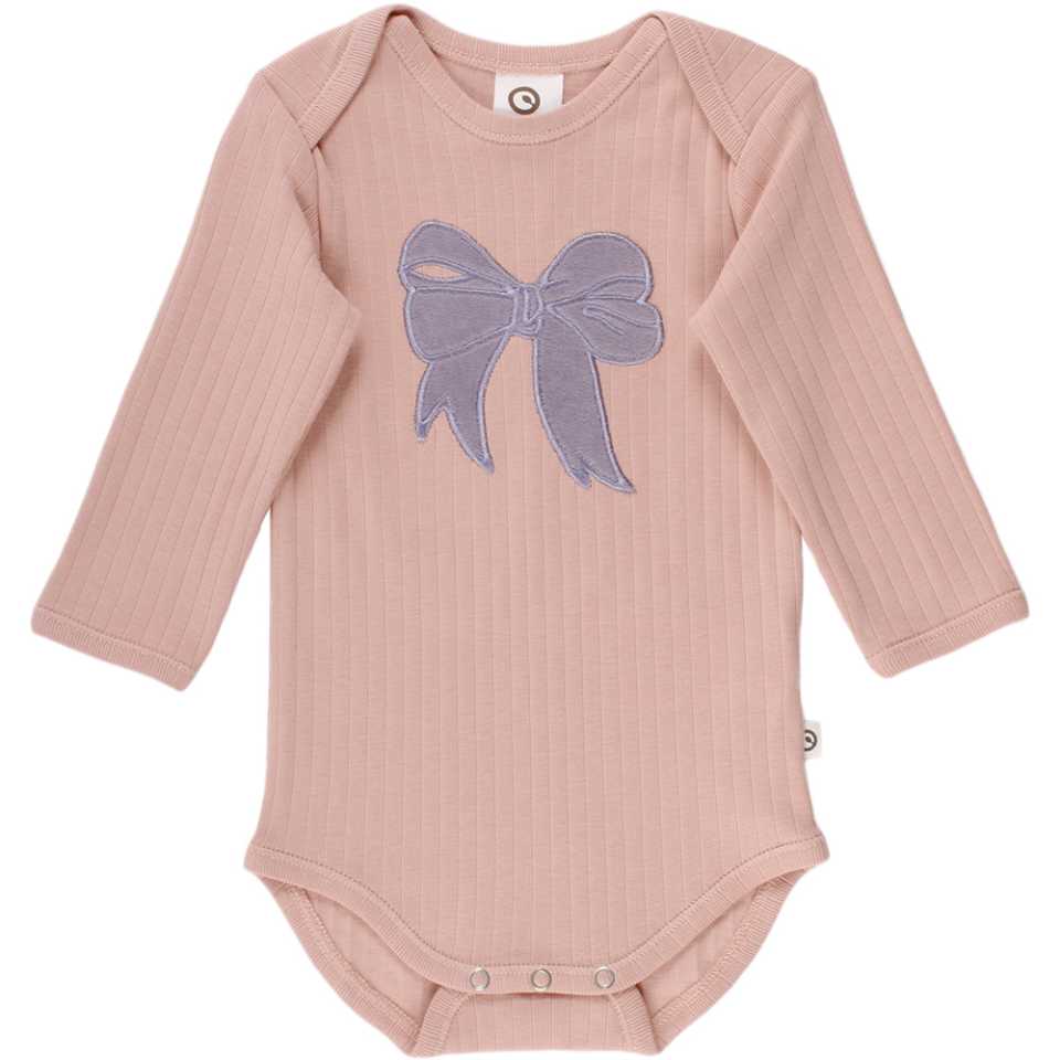 Body roz pudrat cu imprimeu cusut fundiță