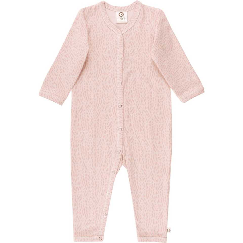 Salopetă roz cu mânecă lungă și imprimeu