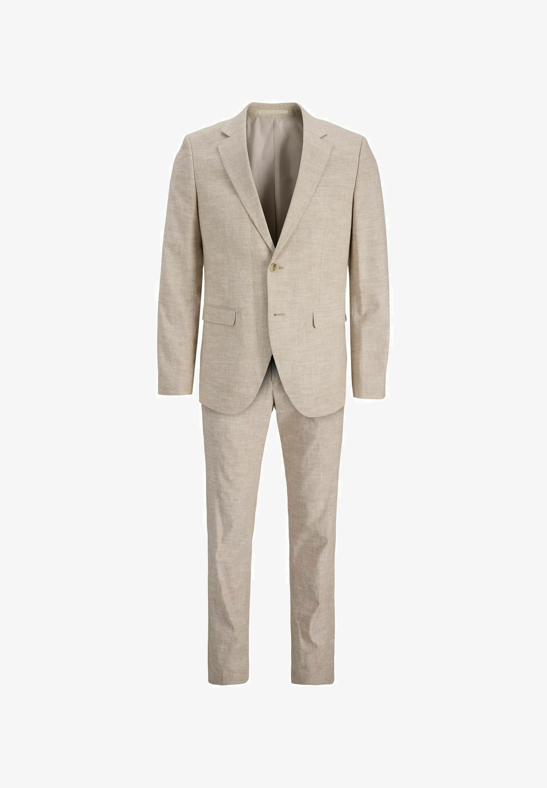 Costum bej băieți slim fit din bumbac și in