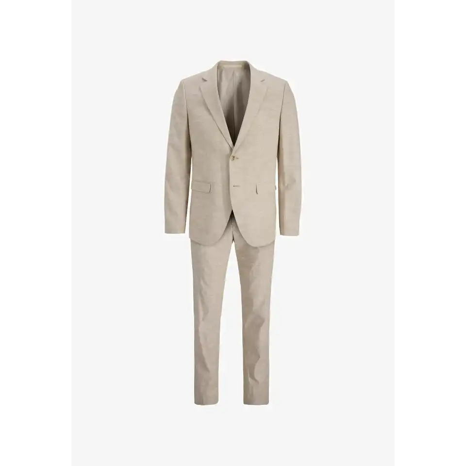 Costum bej băieți slim fit din bumbac și in