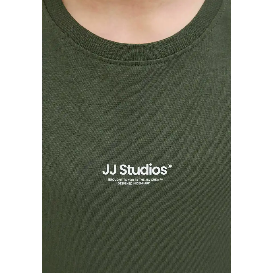 Tricou verde kaki băieți cu logo mic JJ Studios