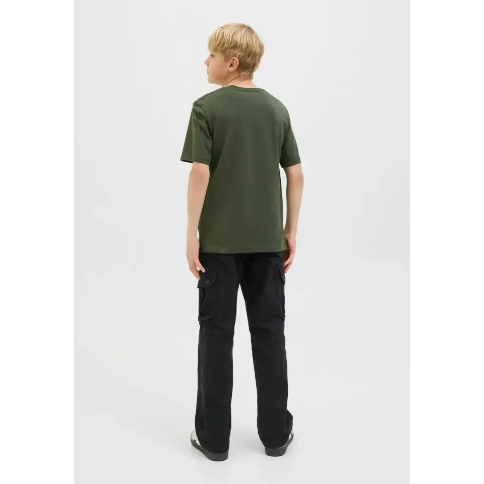 Tricou verde kaki băieți cu logo mic JJ Studios