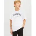 Tricou alb băieți cu logo varsity și croi lejer