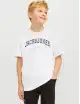 Tricou alb băieți cu logo varsity și croi lejer