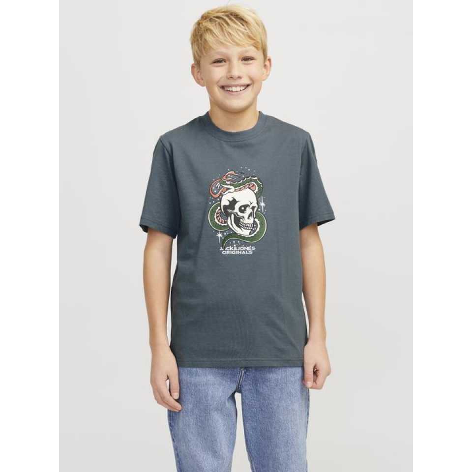 Tricou gri băieți cu imprimeu craniu