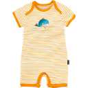 Salopetă scurtă cu dungi galbene și imprimeu balenă