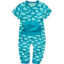 Salopetă turcoaz cu imprimeu balene