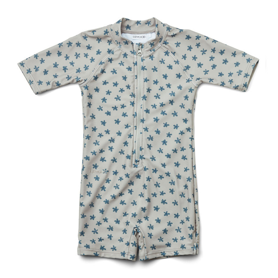 Costum de baie întreg cu fermoar și imprimeu floricele